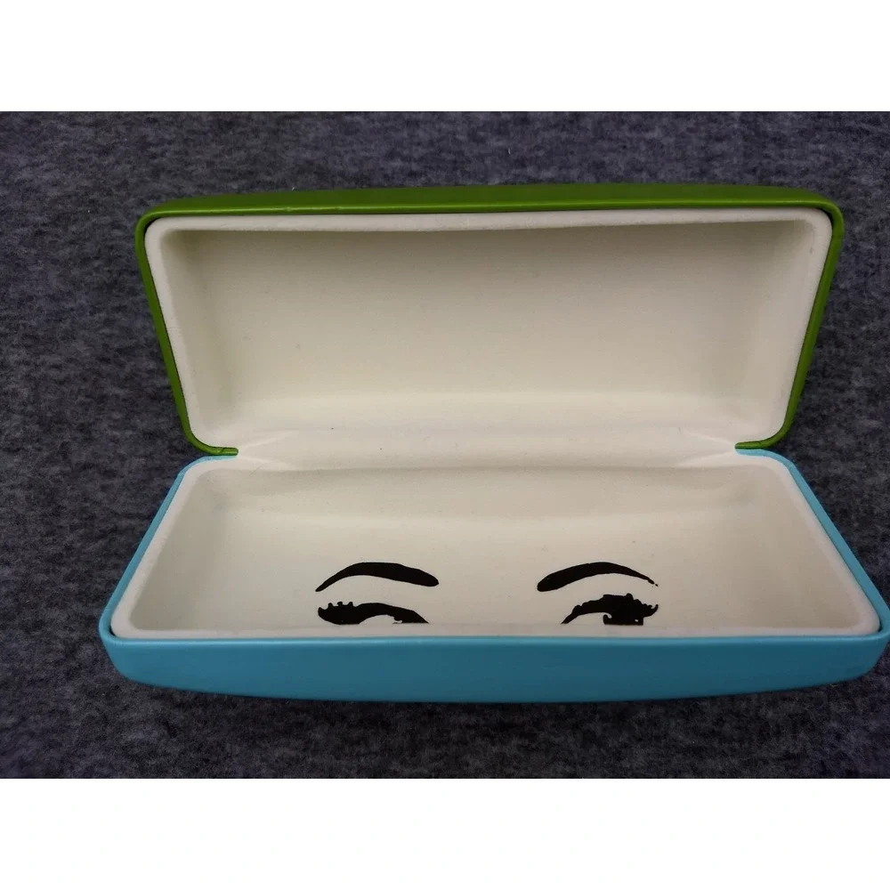 Kate Spade NY Eyeglasses Sunglasses Case Green & Blue Hard Clamshell Eyes Inside